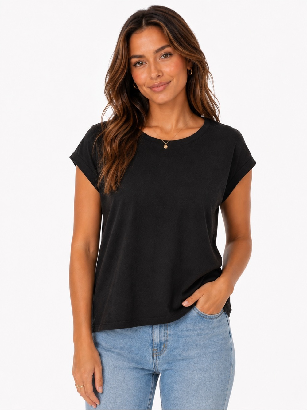 Classic Black Short-Sleeve Women's Tee 100% Cotton - 0625